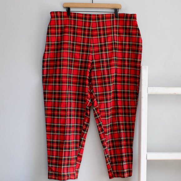 Terra & Sky Red Plaid Tarten Jeggings Straight Leg Cropped Pants Plus Size 3X - Picture 1 of 5
